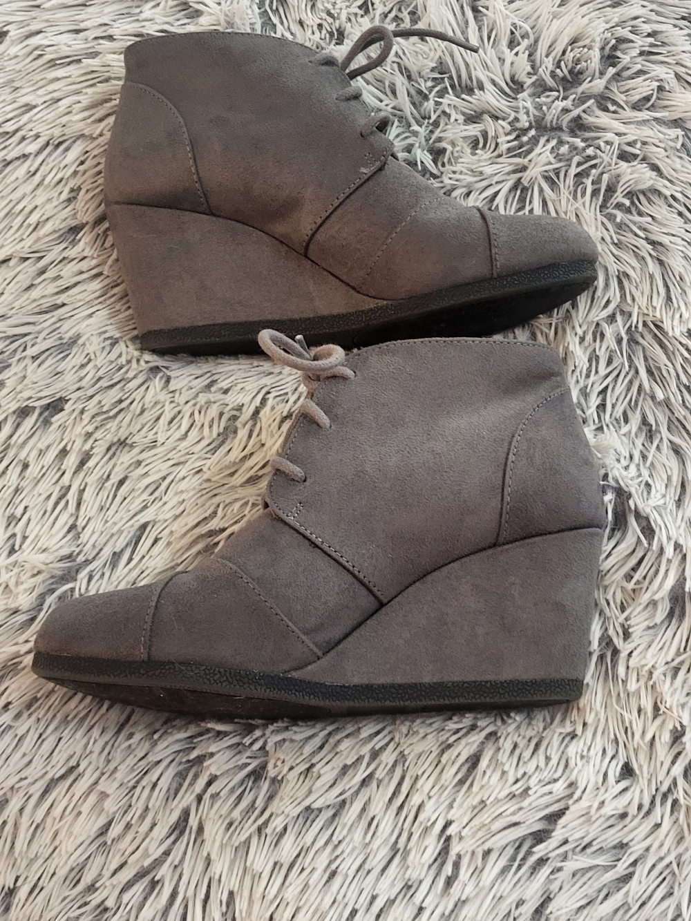 Maurices Gray Suede Lace-Up Wedge Booties 6.5